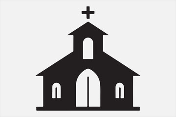 Wall Mural - A silhouette of a church with  a cross on top.