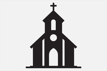 Wall Mural - A silhouette of a church with  a cross on top.