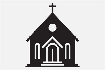 Wall Mural - A silhouette of a church with  a cross on top.