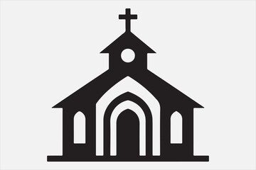 Wall Mural - A silhouette of a church with  a cross on top.