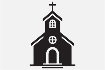 Wall Mural - A silhouette of a church with  a cross on top.