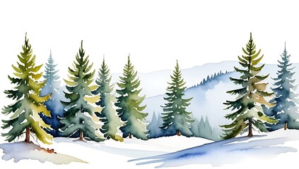 Wall Mural - frozen evergreen trees line winter landscape plenty empty white space text