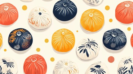Poster - Playful Dumplings - Minimalist Children's Book Style Illustration Featuring Bold Lines and Bright Colors