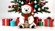 © Galeno - vintage toy polar bear scarf sits christmas tree isolated white background generated ai art software techniques