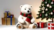 © Galeno - vintage toy polar bear scarf sits christmas tree isolated white background generated ai art software techniques