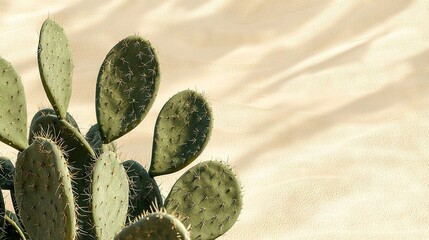 Sticker -   A close-up of a cactus in a desert setting with white walls in the foreground and background