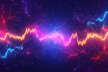 Poster - Digital pulse background with sharp waveforms and neon lighting