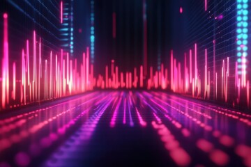 Poster - Digital pulse background with sharp waveforms and neon lighting