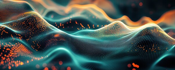 Poster - Digital pulse pattern with fluctuating waves and light trails in futuristic tones