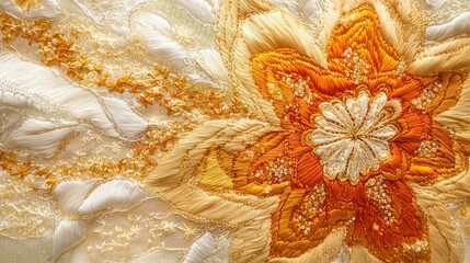 Poster -   A close-up of a piece of fabric with a flower pattern on its sides