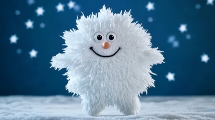 Poster - Snowflake character with crystalized features and twinkling eyes, joyfully dancing in the snow as the stars sparkle in the background 