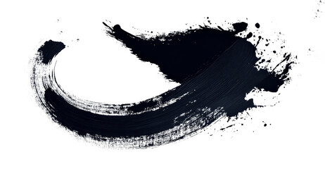 Wall Mural - black paint strokes paint, roller, spatula, splash, brush stain grunge isolated on transparent or wh