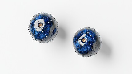 Wall Mural -   Two blue and white earrings lay stacked on top of white surface