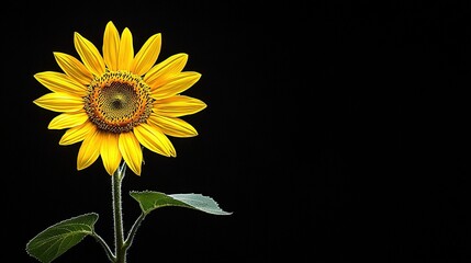 Sticker -  A giant sunflower, painted gold and framed by emerald foliage, stands before a coal-black canvas backdrop, with an ominous night sky