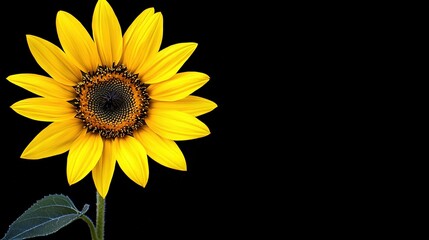 Canvas Print -   A sunflower on a dark background, with yellow petals and two green stems