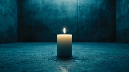 Canvas Print - A single candle flickering softly in a dim crematory room, surrounded by silence, symbolizing reflection and the passage of life 