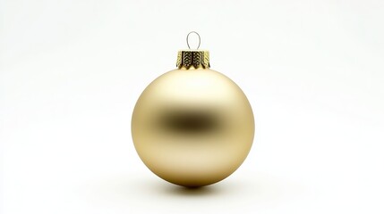 A shiny gold Christmas ornament against a white background.