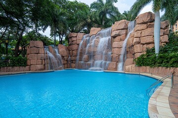 Swimming Pool With Waterfall.