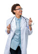 © Krakenimages.com - Young african american doctor woman wearing medical coat over isolated background Dancing happy and cheerful, smiling moving casual and confident listening to music