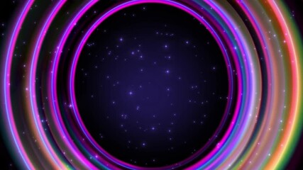 Wall Mural - Abstract colorful glowing circle in space with stars on dark background.