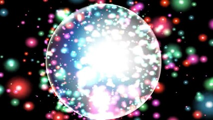 Wall Mural - Abstract sphere filled with glowing colorful lights against black background.