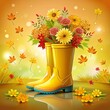 © Тетяна Лу - a yellow rubber boot in which there are bright autumn flowers