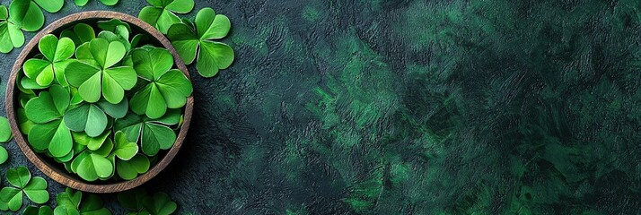 St Patricks Day, shamrocks, pot of gold, rainbow, solid background, copy space