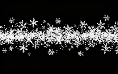 Poster - Delicate snowflakes softly falling against a black background, creating a winter wonderland illusion of shimmering beauty
