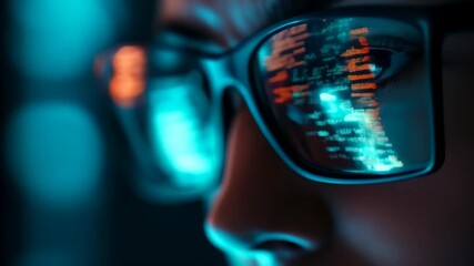 Aufkleber - Software developer is working late, with code reflecting in their glasses. The image evokes the intense focus and dedication required in the world of programming
