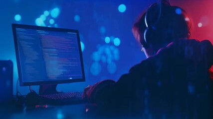 Aufkleber - Software developer codes late at night in a dimly lit room, focused and dedicated, creating innovative solutions