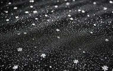Poster - a close-up view of sparkling snowflakes on a dark surface, evoking a winter night's enchanting beaut