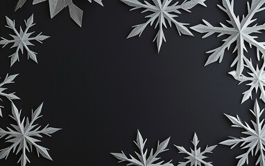 Poster - decorative silver snowflakes arranged on a dark background for festive winter celebrations or holida