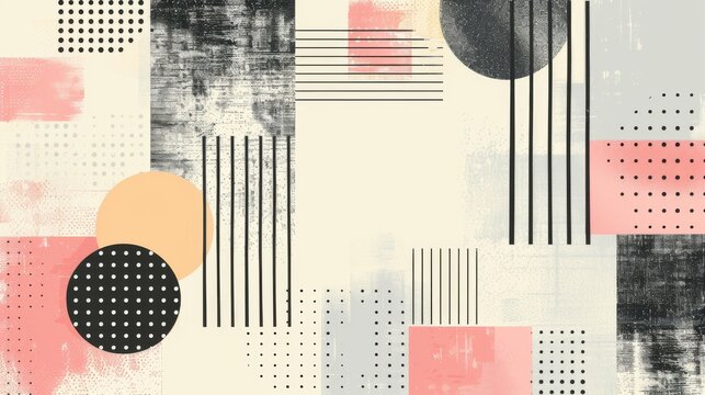A clean and minimalistic geometric design with Scandinavian colors, using abstract shapes like rectangles and circles