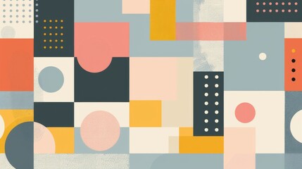 Fototapete - A clean and minimalistic geometric design with Scandinavian colors, using abstract shapes like rectangles and circles