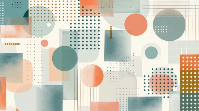 A clean and minimalistic geometric design with Scandinavian colors, using abstract shapes like rectangles and circles