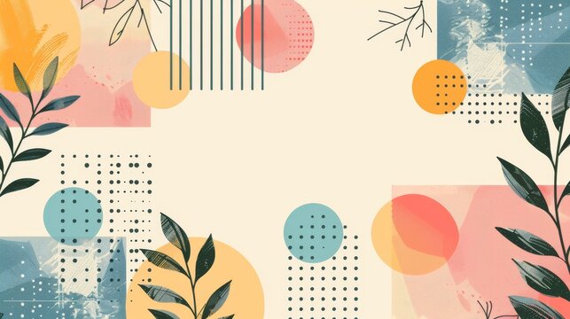 A clean and minimalistic geometric design with Scandinavian colors, using abstract shapes like rectangles and circles
