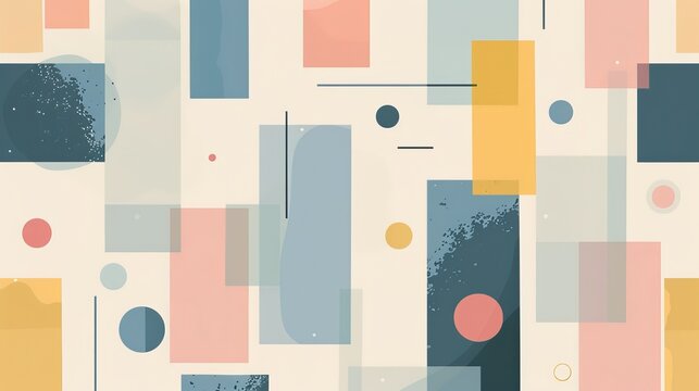 A clean and minimalistic geometric design with Scandinavian colors, using abstract shapes like rectangles and circles