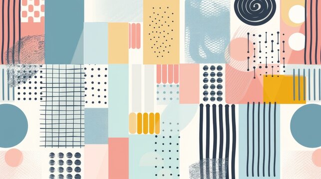 A clean and minimalistic geometric design with Scandinavian colors, using abstract shapes like rectangles and circles
