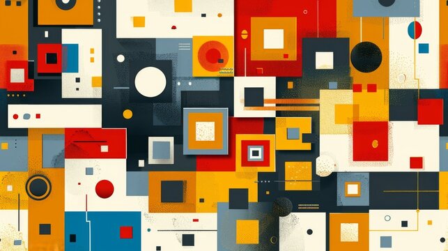 A clean and minimalistic geometric design with Scandinavian colors, using abstract shapes like rectangles and circles
