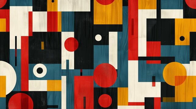 A clean and minimalistic geometric design with Scandinavian colors, using abstract shapes like rectangles and circles