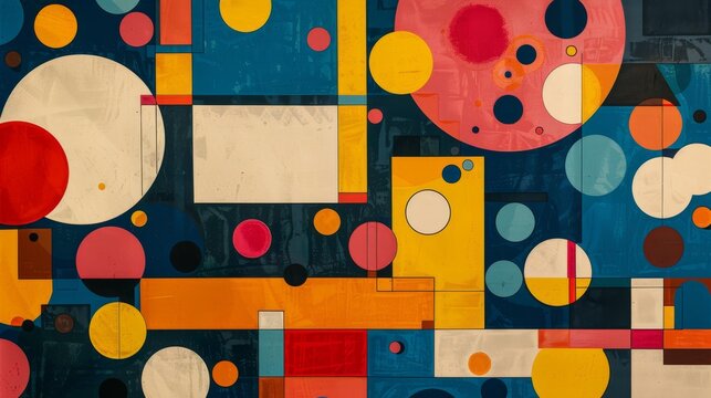 A clean and minimalistic geometric design with Scandinavian colors, using abstract shapes like rectangles and circles