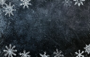 Poster - a winter background featuring delicate snowflakes scattered on a dark surface, creating a serene, ch