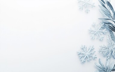 Poster - delicate silver snowflakes and foliage create a winter wonderland backdrop suitable for festive deco