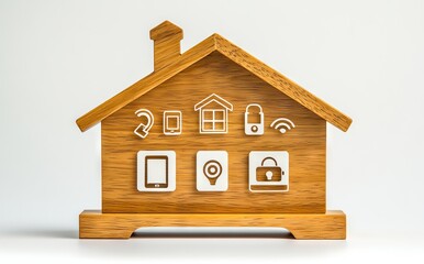 Poster - The icon of a smart home with technology on a background of internet network innovation, copy space.