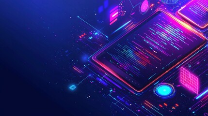Poster - Smart home with internet of things isometric design. IOT technology integrated into the home automation design. Smart phones used via internet to control household appliances. Security system for the