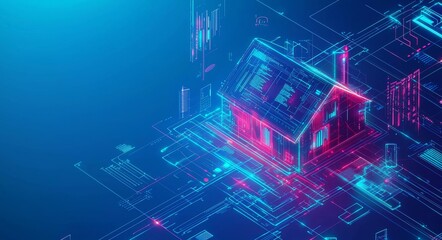 Poster - Abstract smart home background. Smart phone app for internet of things automation. Wireless system to control appliances. Modern building with mobile monitoring and IoT.
