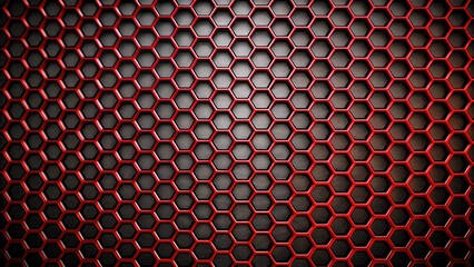 Sticker - Shiny red hexagonal metal mesh on a black background with a modern design. Generative AI