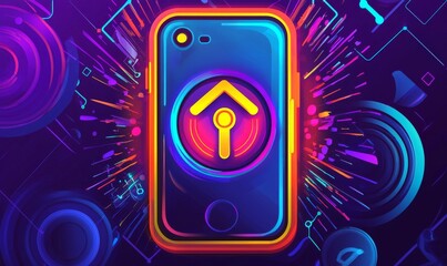 Poster - Intelligent home abstract concept. Smartphone controls household appliances. Abstract illustration about home automation.