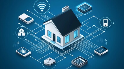 Poster - Technology of smart homes using 3D plans and internet of things or IOT objects. Safety and automation of smart homes.