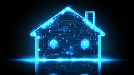 Poster - Smart home symbol hologram displayed on board CPU